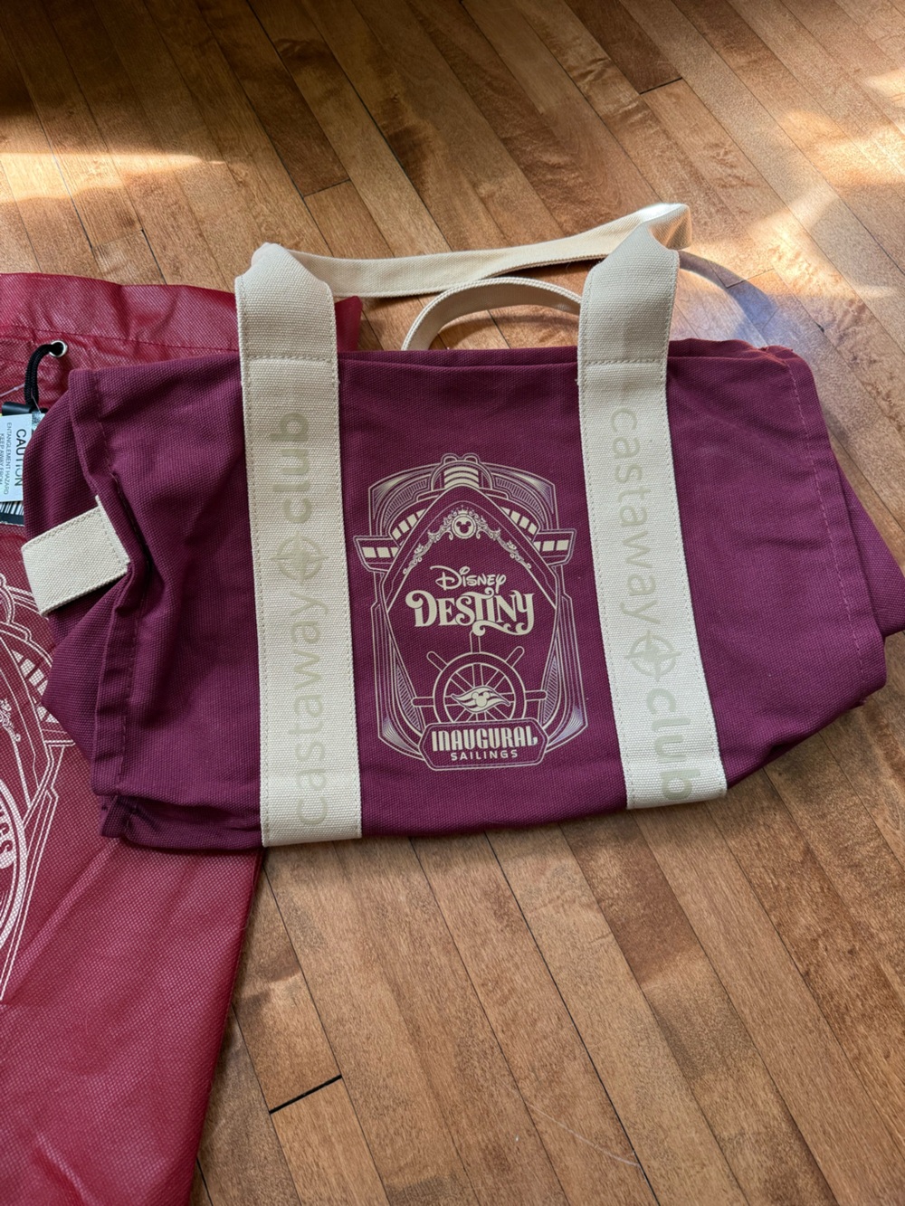 Disney Castaway Club Destiny Inaugural Sailings Canvas Tote - Burgundy & Cream